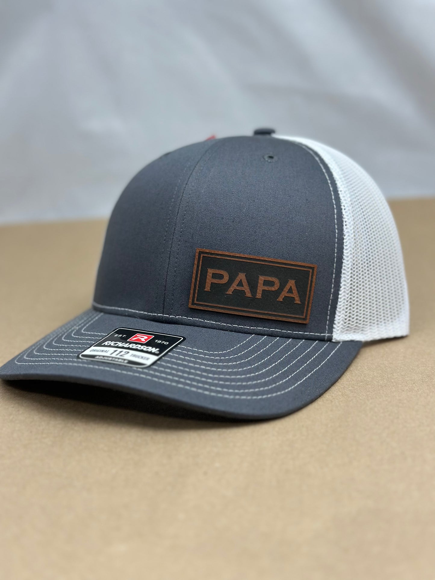 Richardson 112 Trucker Snap Back Laser Engraved Leather Patch Hat