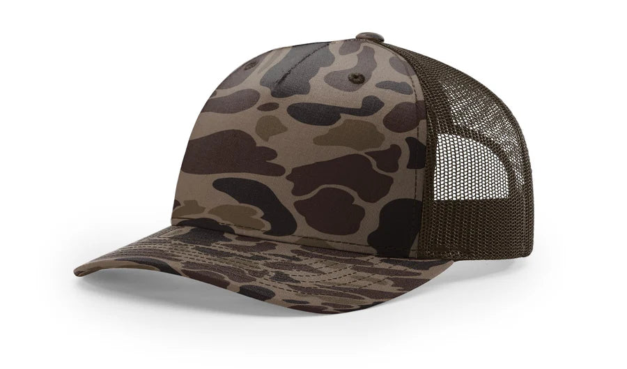 Camo Richardson 112 Trucker Snap Back Laser Engraved Leather Patch Hat