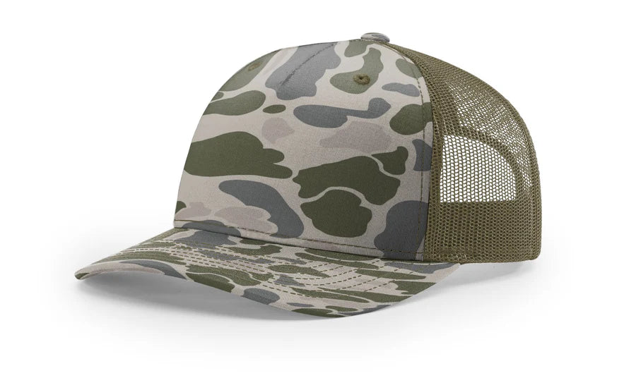 Camo Richardson 112 Trucker Snap Back Laser Engraved Leather Patch Hat