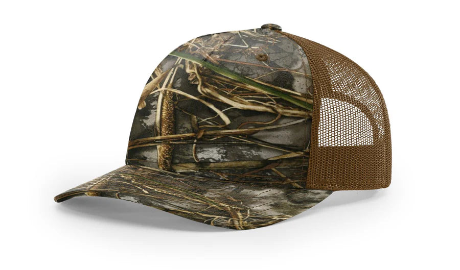 Camo Richardson 112 Trucker Snap Back Laser Engraved Leather Patch Hat