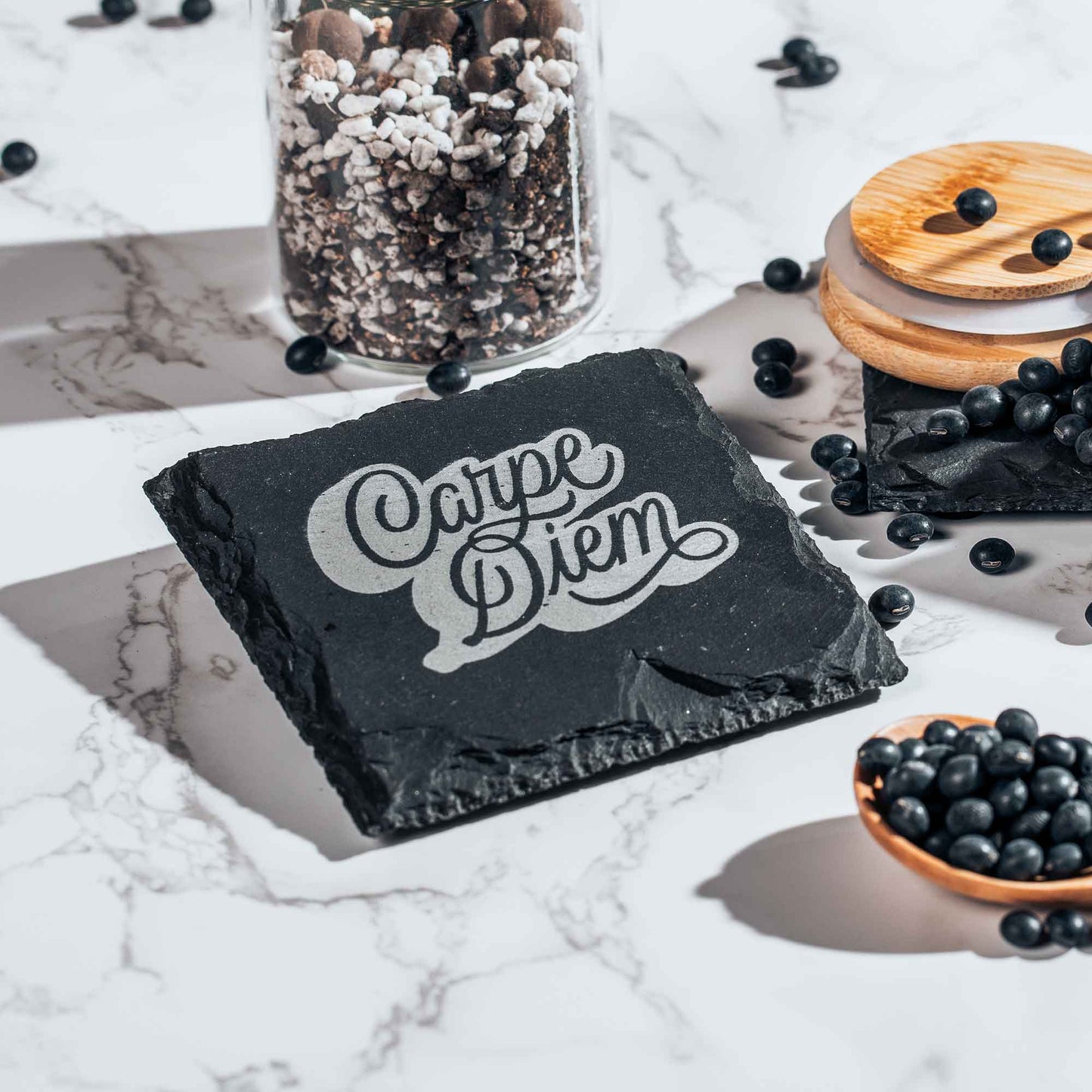 Custom Laser Engraved Slate Coasters | Personalized Stone Drink Mats for Home & Bar