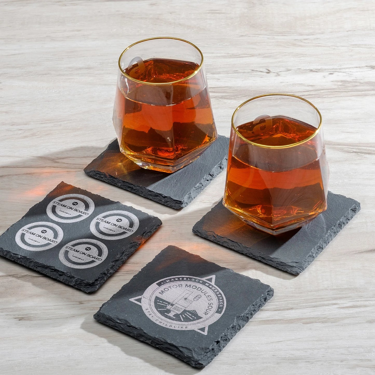 Custom Laser Engraved Slate Coasters | Personalized Stone Drink Mats for Home & Bar