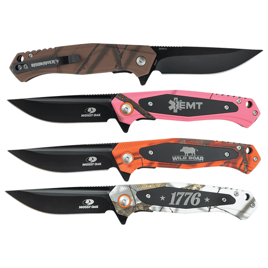 Bison River Custom Engraved 4 1/2" Mossy Oak Camo Knife