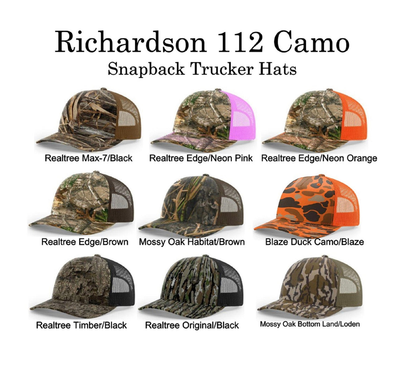 Camo Richardson 112 Trucker Snap Back Laser Engraved Leather Patch Hat